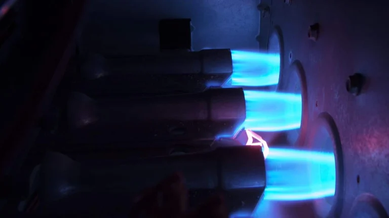 Up close of furnace burners combustion