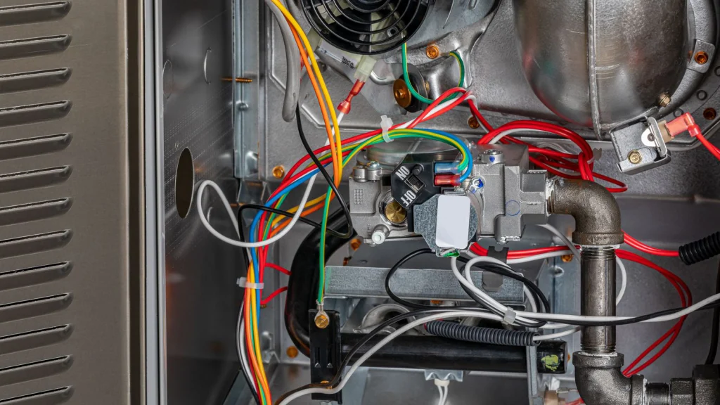 Technician checking a furnace switch during a tune-up in Albuquerque, NM