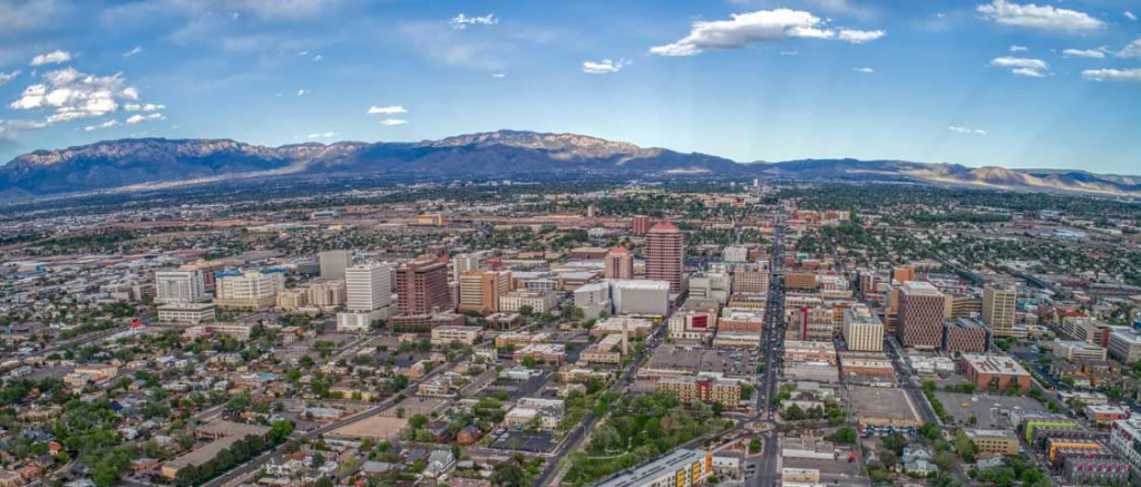 An aerial photograph of the downtown district in Albuquerque