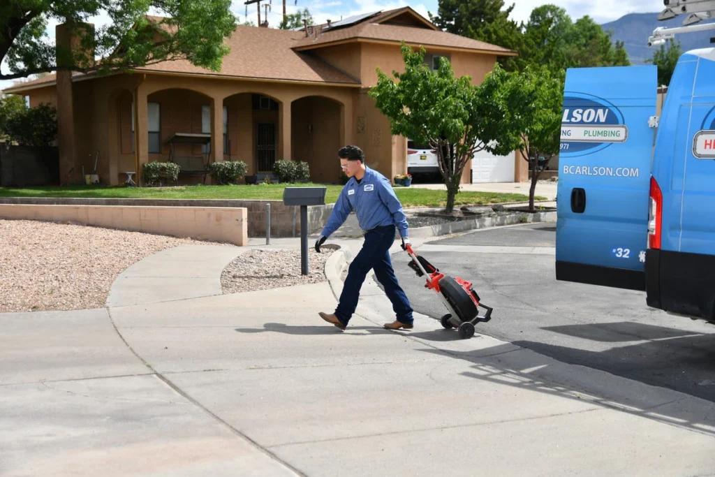 Plumbing professional with sewer camera inspection equipment in Albuquerque, NM