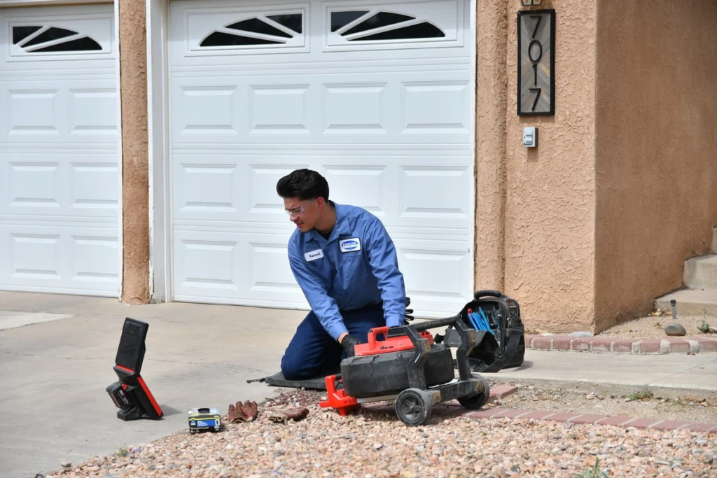 Technician preparing camera inspection equipment in Albuquerque, NM
