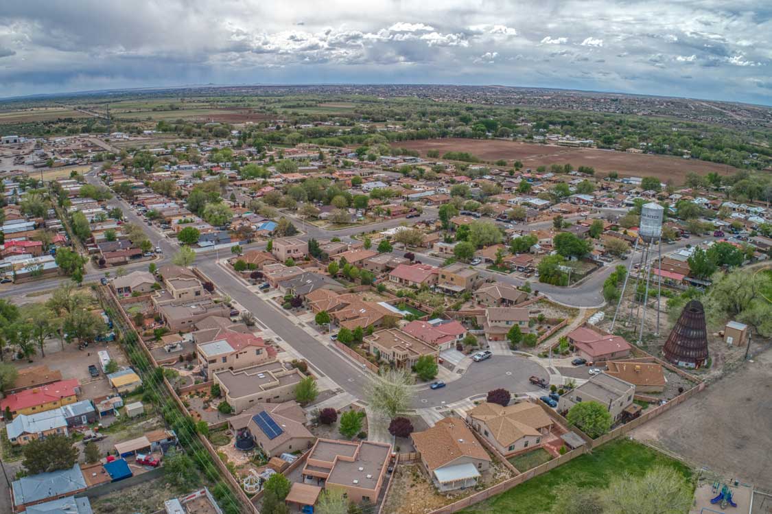An aerial photo of a typical Albuquerque neighborhood