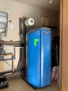 This is the older Buderus boiler that was removed during the upgrade. The aging system struggled to maintain consistent heat, making replacement necessary for long-term reliability.